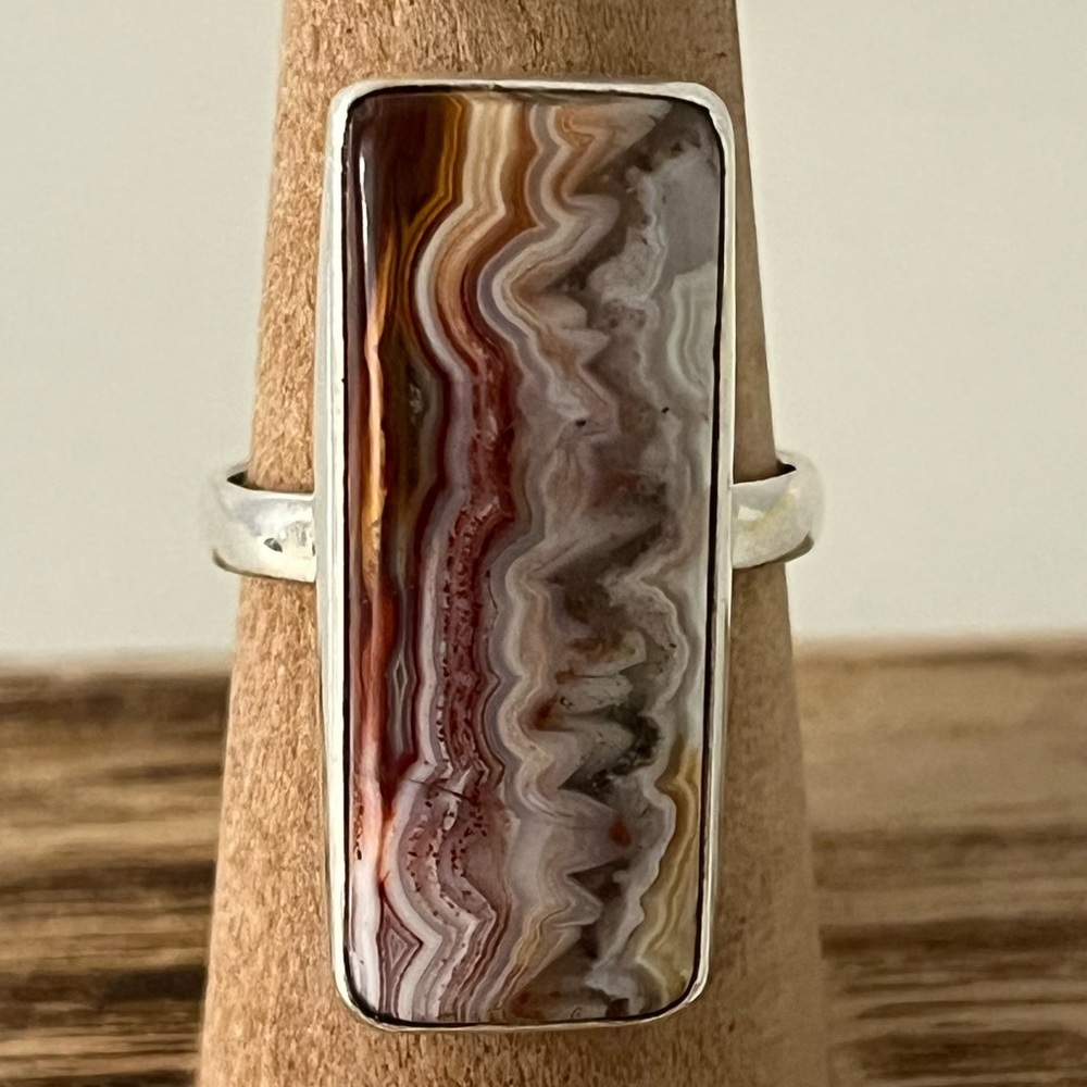 925 Solid Sterling Silver Crazy Lace Agate Gemstone Ring Size 9 - Picture 9 of 10